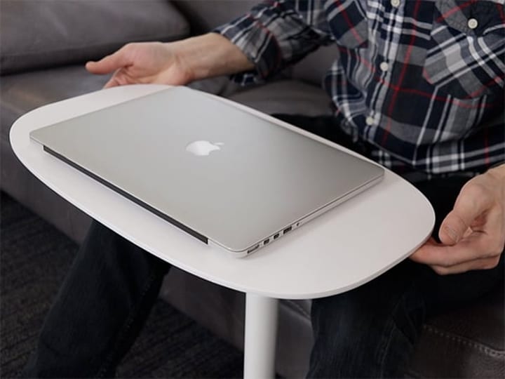 Adjusting effortlessly on a smooth pneumatic cylinder, a simple push or pull on the Serif tabletop glides it to the perfect height.