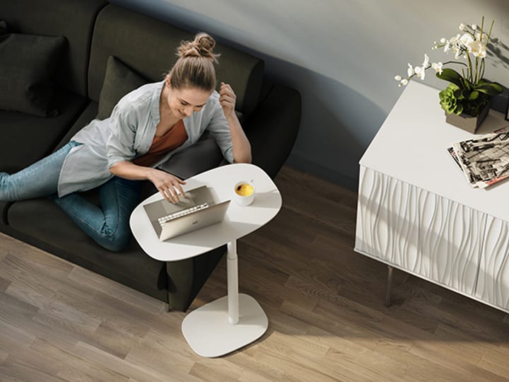 Serif lift laptop table 1045 white BDI height adjustable side table blog 600 450