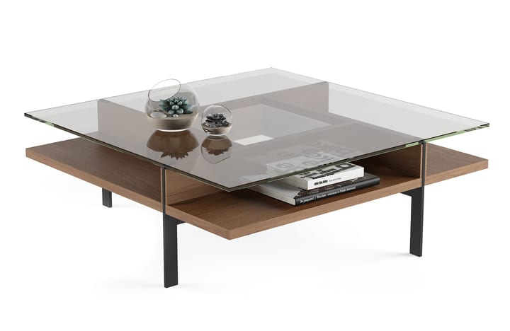 The Terrace Square Coffee Table by BDI in walnut streamlined design