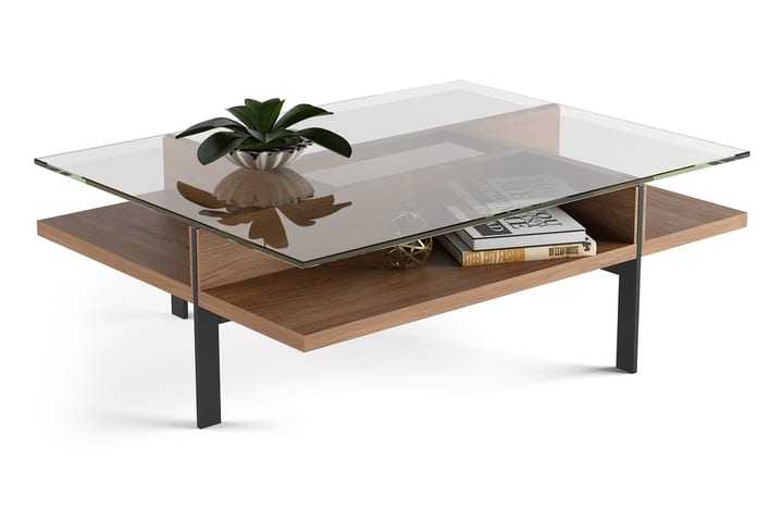 The Terrace Rectangular Coffee Table by BDI in walnut offers ample open storage