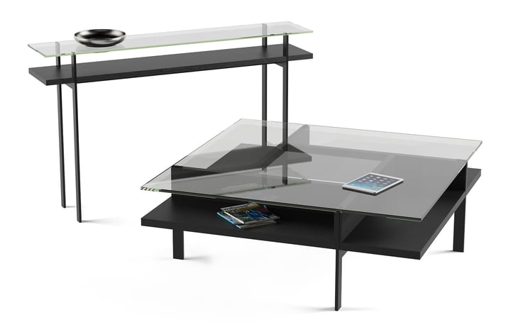 The Terrace Rectangular Coffee Table by BDI in charcoal perfectly paired with the Terrace Console Table