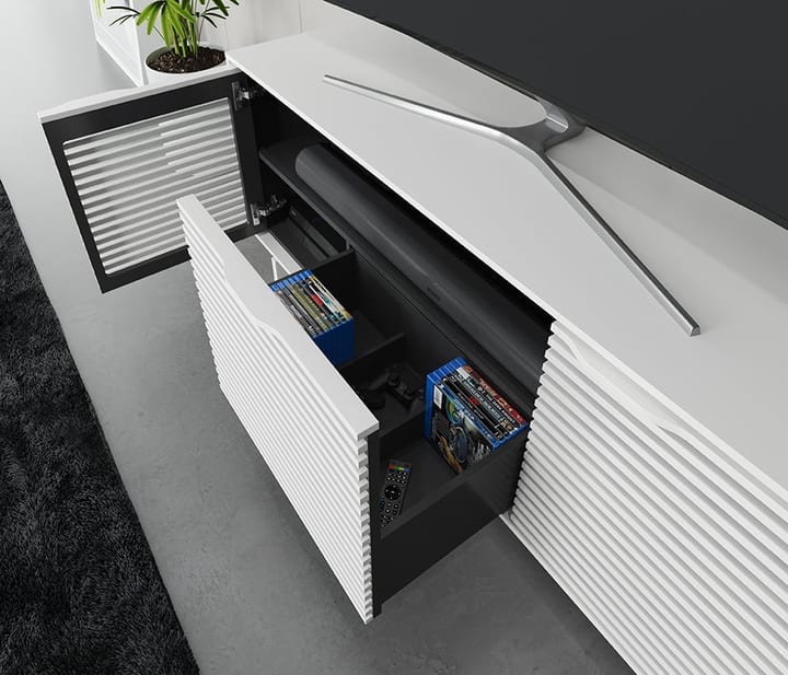 Align 7477 TV cabinet with media storage drawer for PS5 and Xbox Series X games, controllers, and accessories.