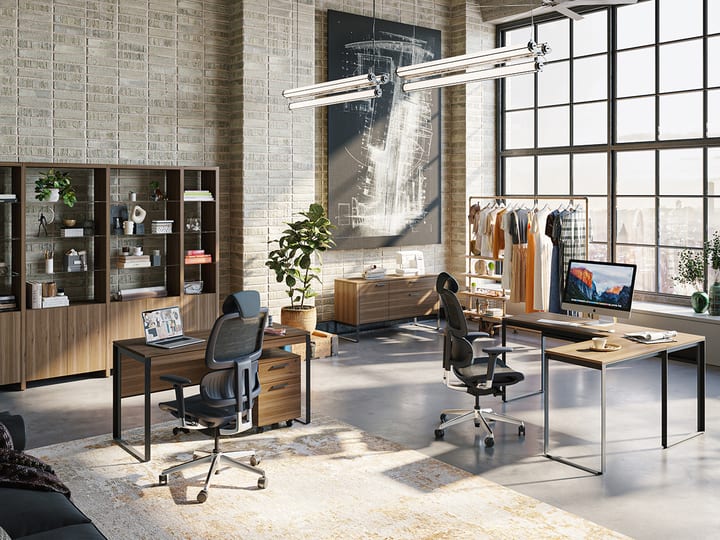 Linea Office and Shelves BDI shared workspace 1200