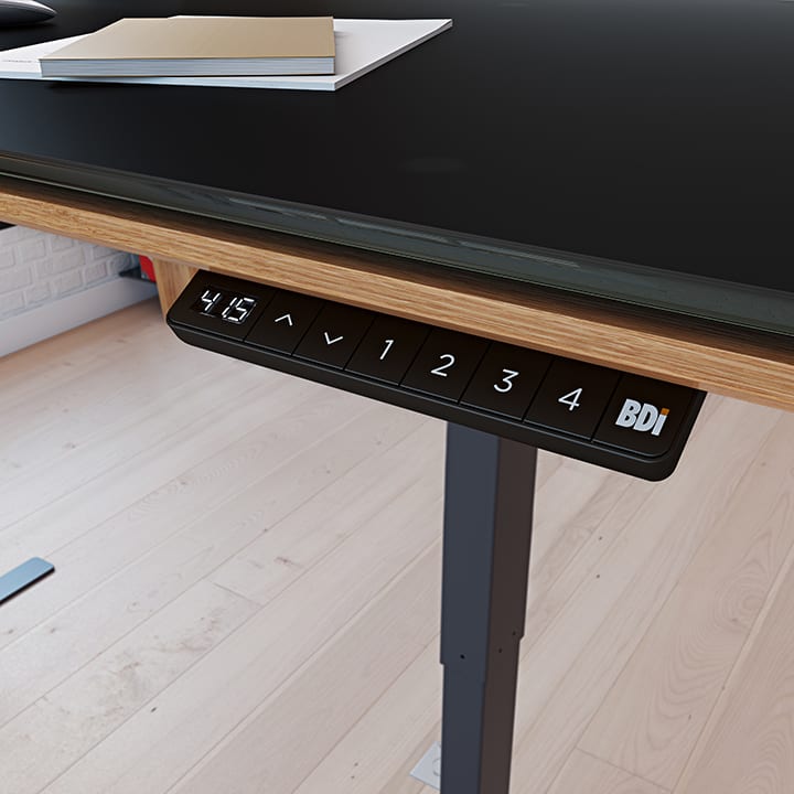 BDI Sequel Height Adjustable Standing Desk programmable keypad.