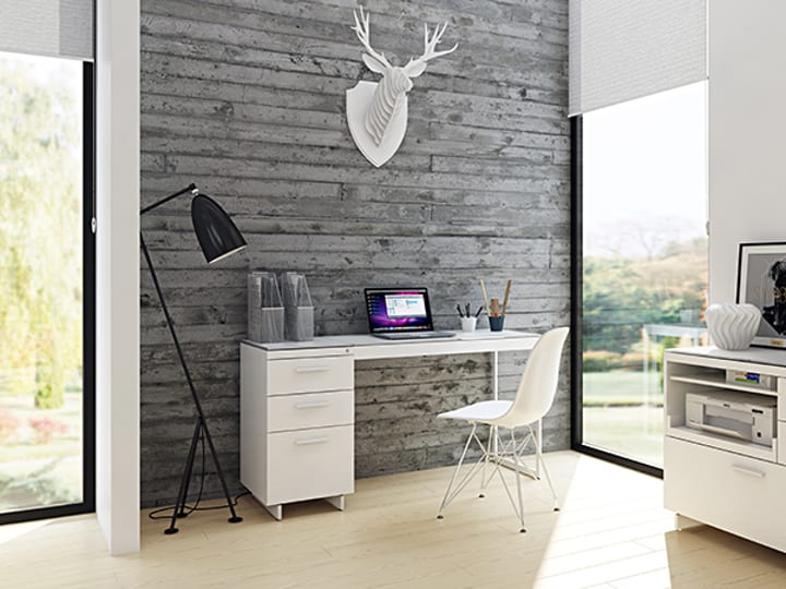 BDI Centro compact home office desk in white and grey.