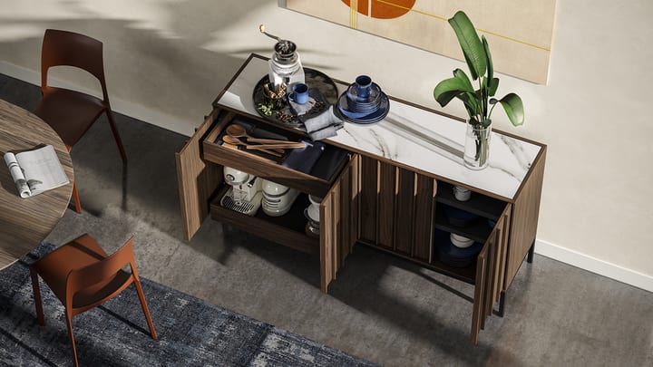 Entertaining in small spaces cosmo sideboard buffet bdi furniture 1440