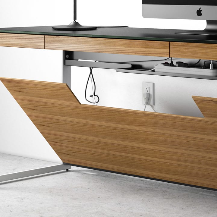 All Sequel 20 Desks feature an integrated, flip-down power hub for placement of a power strip (not included) beneath the desk, keeping wires and connections organized and out of sight.