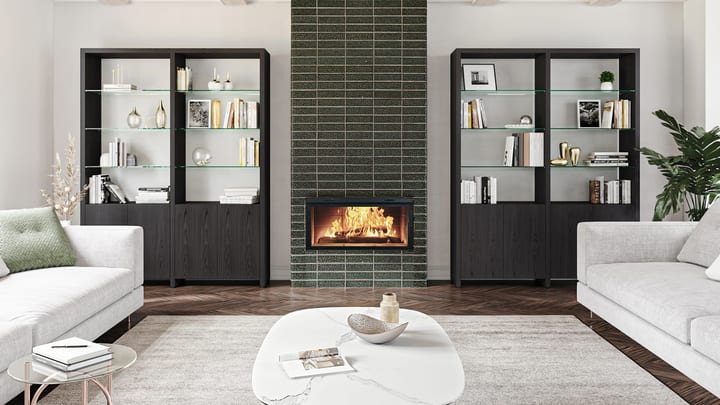 Linea modern shelf shelving system 5802 5802 A BDI charcoal fireplace slider 1440