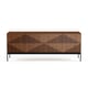 The Zona Credenza Media Console in Walnut by BDI with unique diamond pattern design