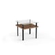 The Terrace End Table by BDI in walnut tempered glass surface with lower wood shelf